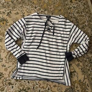 Jones New York Navy and White Striped Pullover Sweater Coastal Beachy Minimal